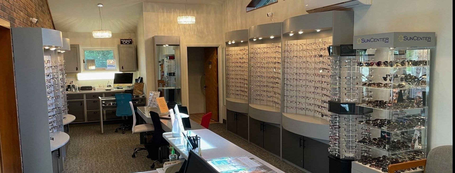 Glasses racks at Oxford Family Vision Care